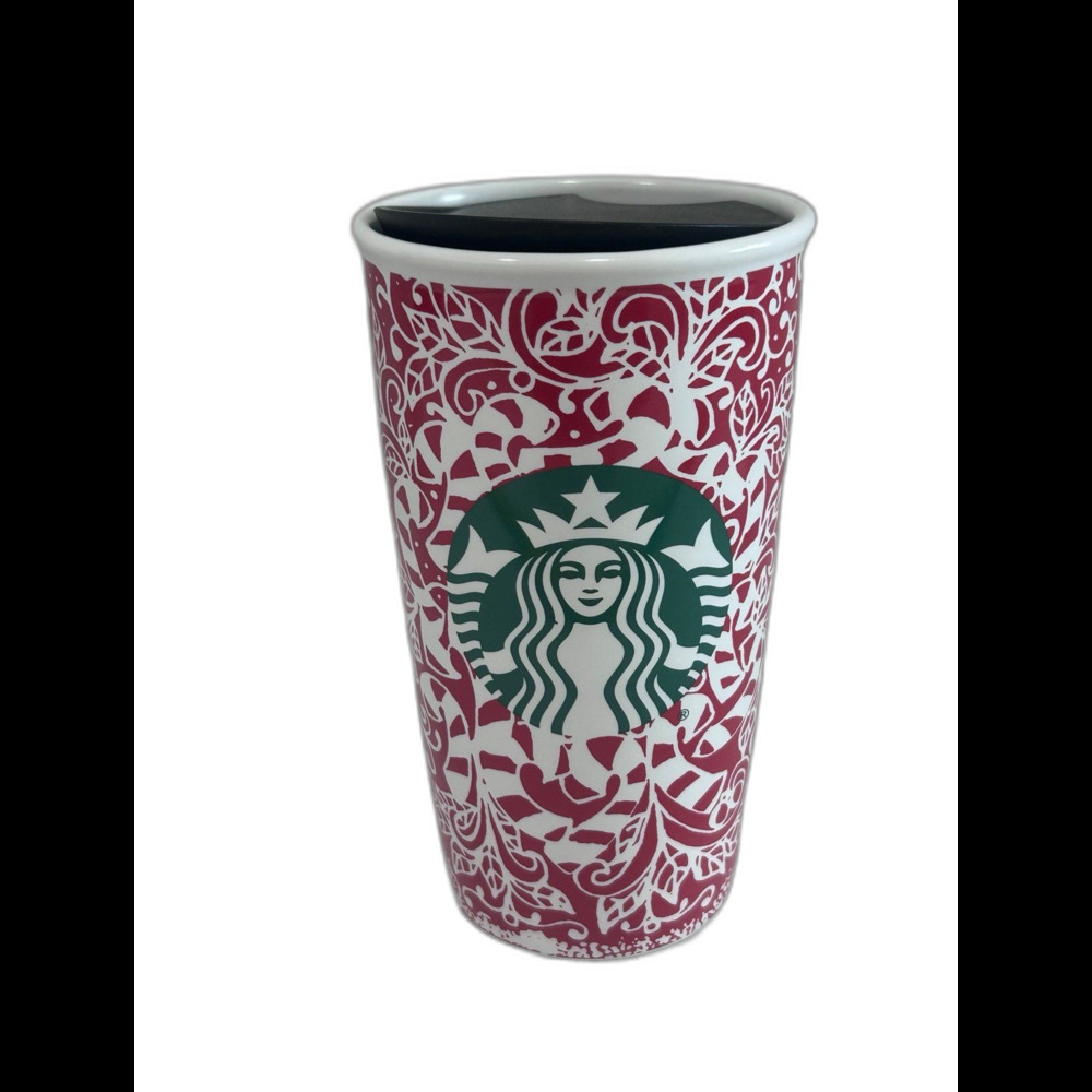 Starbucks “2016” Peppermint Candy Graphic Ceramic Travel Tumbler with Lid. LNWOT